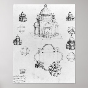 Póster Estudios para un edificio de un plan centralizado