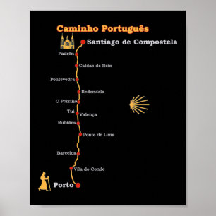 Póster Etapas de la ruta Caminho Português De Santiago Ca