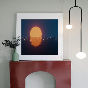 Póster Etéreo océano atardecer con brillantes artes solar