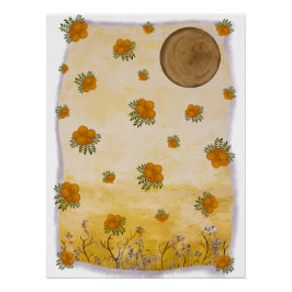 Póster Etéreo Ocre Contemporâneo Floral Lunar Arte