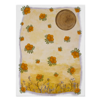 Póster Etéreo Ocre Contemporâneo Floral Lunar Arte