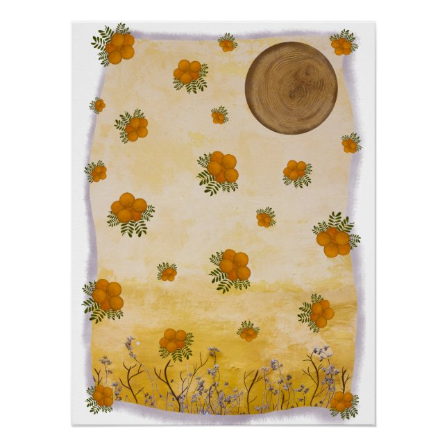 Póster Etéreo Ocre Contemporâneo Floral Lunar Arte (Anverso)