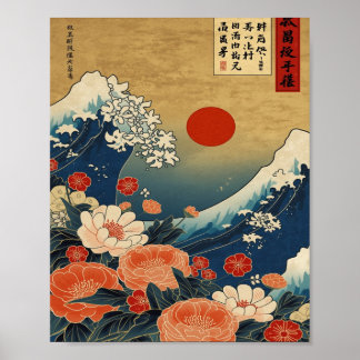 Póster Ethereal Bloom: The Great Wave Reimagined
