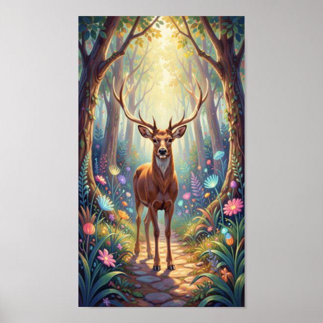 Póster Ethereal Deer in Luminous Forest Path (Frente)