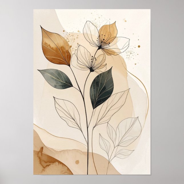 Póster Ethereal Earth Tones: Modern Botanical Line Art wi (Frente)