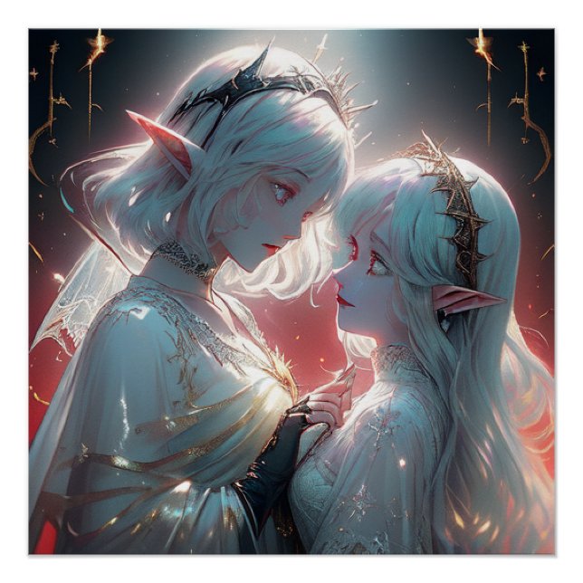 Póster Ethereal Elf Lovers – Cosmic Fantasy Wall Art (Anverso)