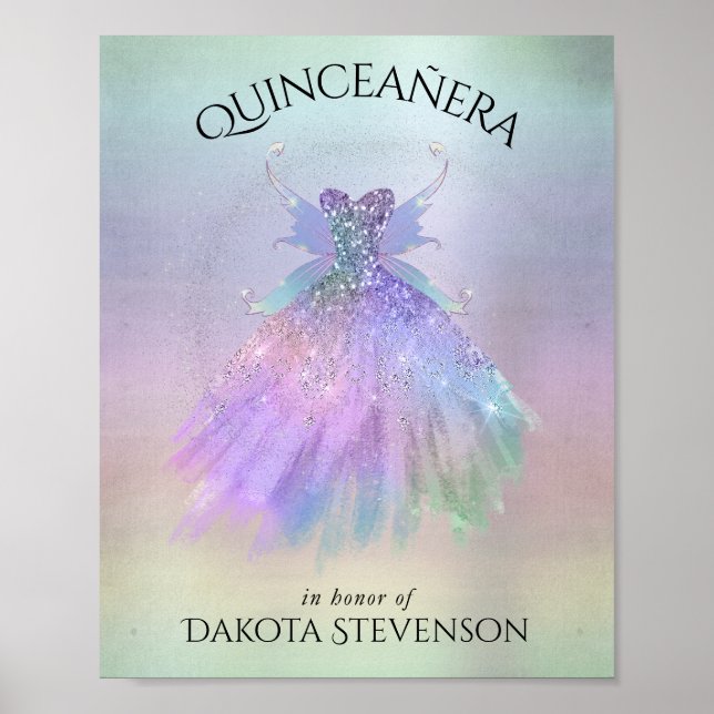 Póster Ethereal Fairy Gown | Rainbow Ombre Pastel Sheen (Frente)