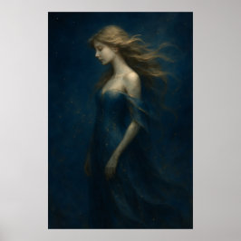 Póster Ethereal Girl in Blue Dress – Dreamy Fantasy Art