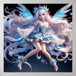 Póster Ethereal Ice Queen Fairy with Flowing White Hair