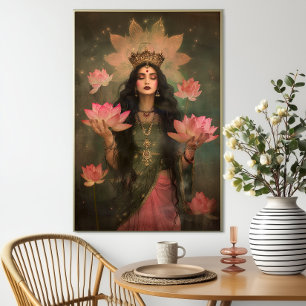 Póster Ethereal Lakshmi Pink Lotus Goddess Art