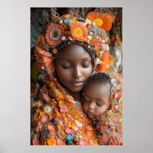 Póster Ethereal Madre Hijo Vibrante Traje Tradicional