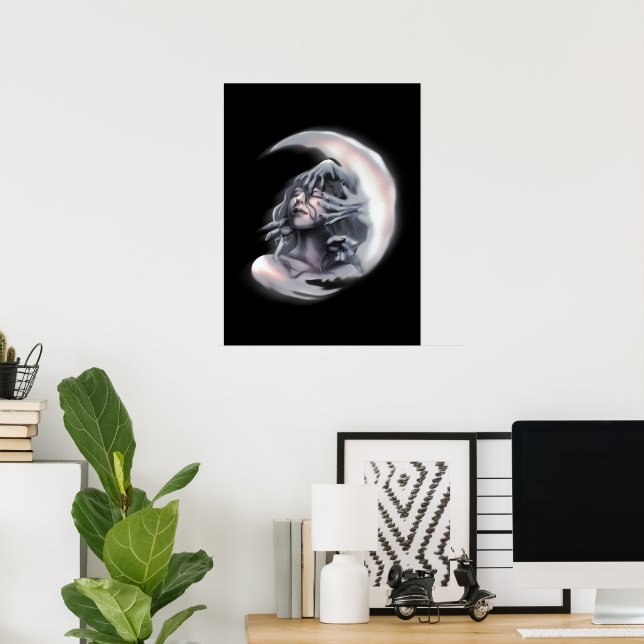 Póster Ethereal Moon Goddess Surreal Celestial Wall Art  (Oficina en casa)