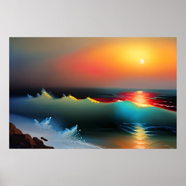 Póster Ethereal Ocean and Sunset AI Art (Frente)