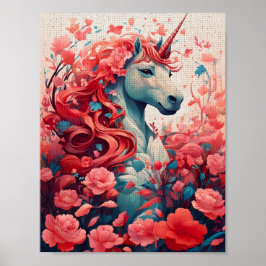 Póster Ethereal Pink Unicorn Dreamscape Fantasy Art