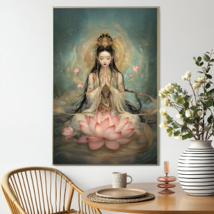 Póster Ethereal Quan Yin: Diosa Budista Oración del Loto