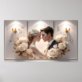 Póster Ethereal Romance: Bride and Groom Illustration wi