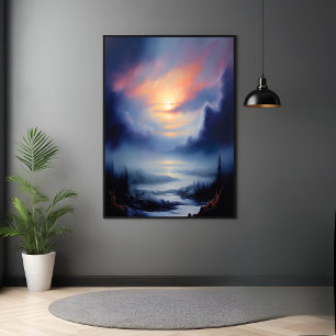 Póster Ethereal Sunrise Over Misty Mountains Landscape
