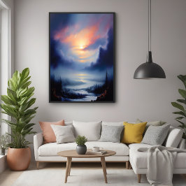 Póster Ethereal Sunrise Over Misty Mountains Landscape