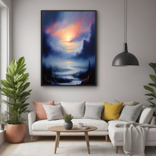 Póster Ethereal Sunrise Over Misty Mountains Landscape
