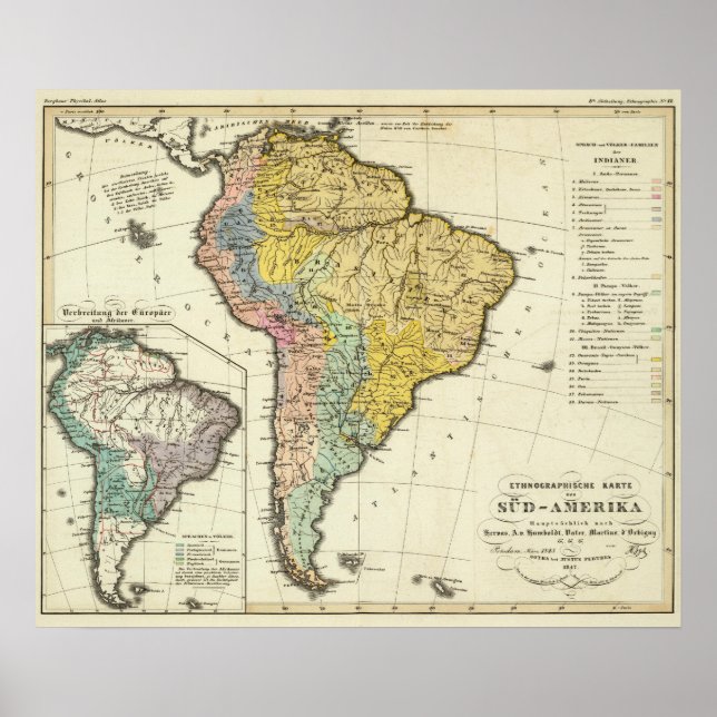 Póster Ethnographic Map of South America (Frente)