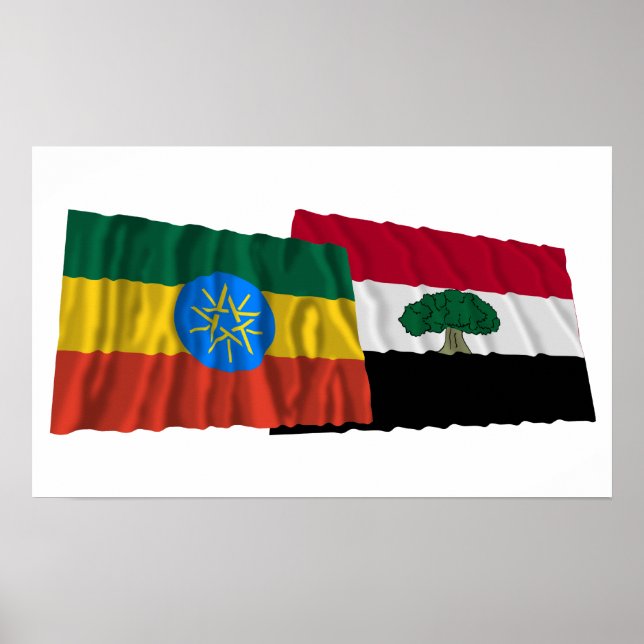 Póster Etiopía y Oromia ondeando banderas (Frente)