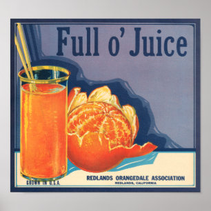Póster Etiqueta anaranjada del cajón de la fruta del jugo
