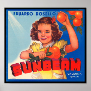Póster Etiqueta anaranjada del cajón de la fruta del rayo