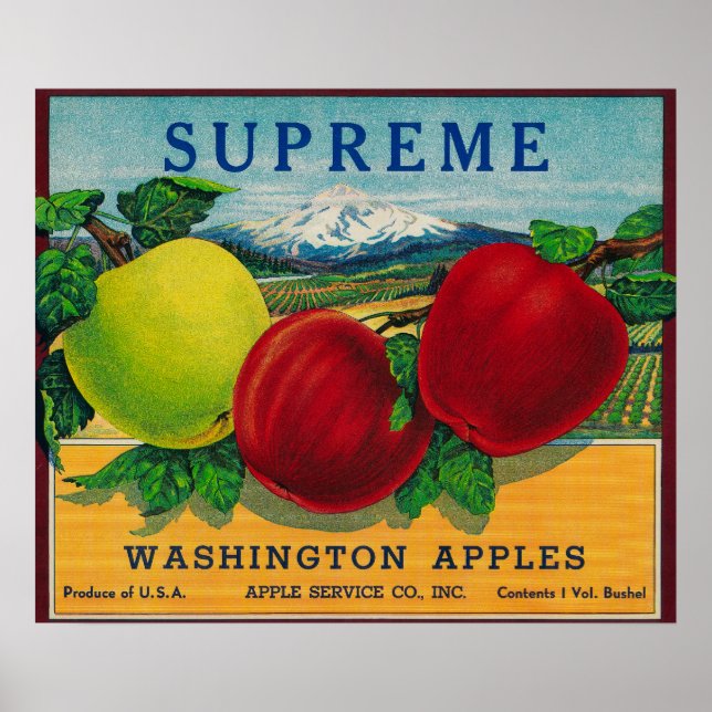 Póster Etiqueta Apple Suprema - Estado de Washington (Frente)