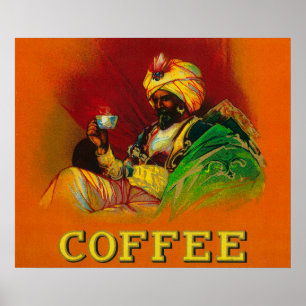 Póster Etiqueta árabe del café del hombre