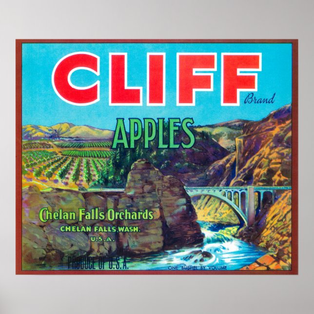 Póster Etiqueta de Apple Cliff - Chelan Falls, WA (Frente)