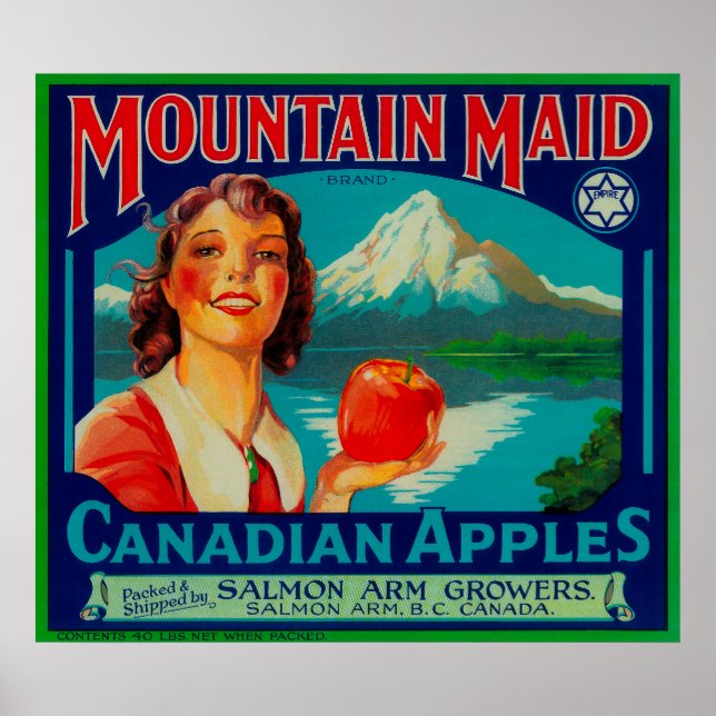 Póster Etiqueta de Apple Maid de Montaña de Canadá (Frente)