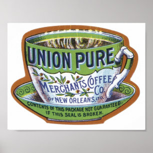 Póster Etiqueta de café de un comerciante de comida pura