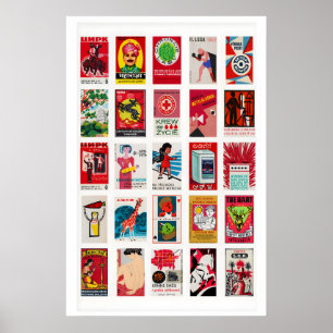 Póster Etiqueta de caja de cerillas vintage roja impresió