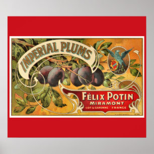 Póster Etiqueta de caja de fruta de ciruela imperial de P