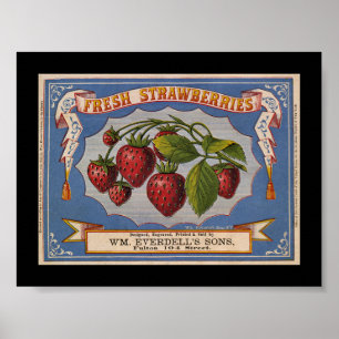 Póster Etiqueta de caja de fruta de fresa de vintage de K