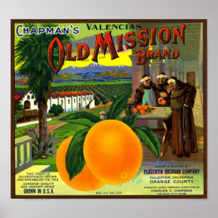 Póster Etiqueta de caja de fruta de naranja de la marca O