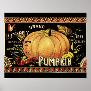 Póster Etiqueta de Calabaza Antigua Marca Mariposa