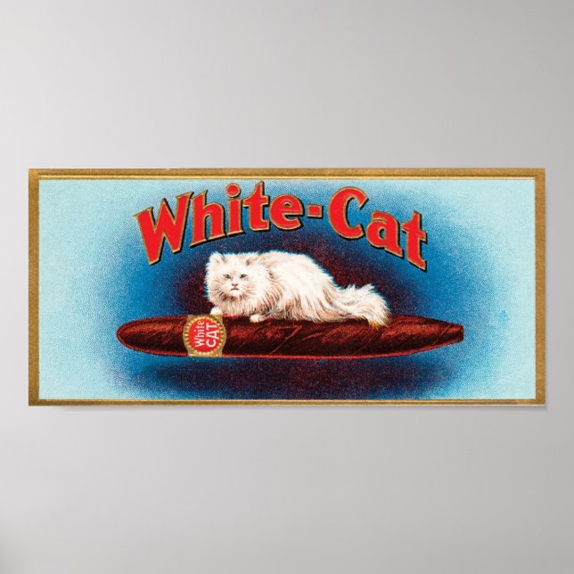 Póster Etiqueta de cigarrillo de gato blanco (Frente)