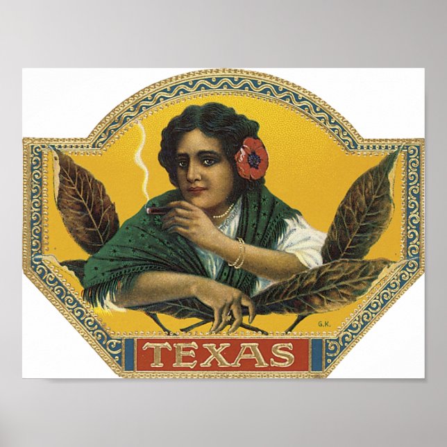 Póster Etiqueta de cigarrillo de Texas (Frente)