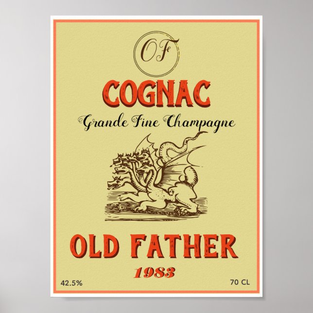 Póster Etiqueta de coñac antigua (Frente)