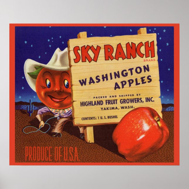 Póster Etiqueta de crate de Sky Ranch Washington Apple de (Frente)