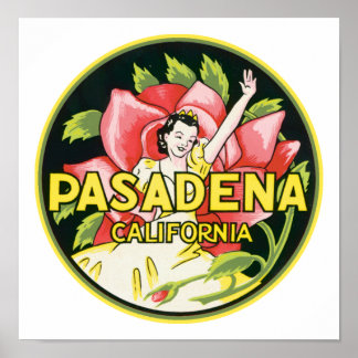 Póster Etiqueta de equipaje de época de Pasadena Californ