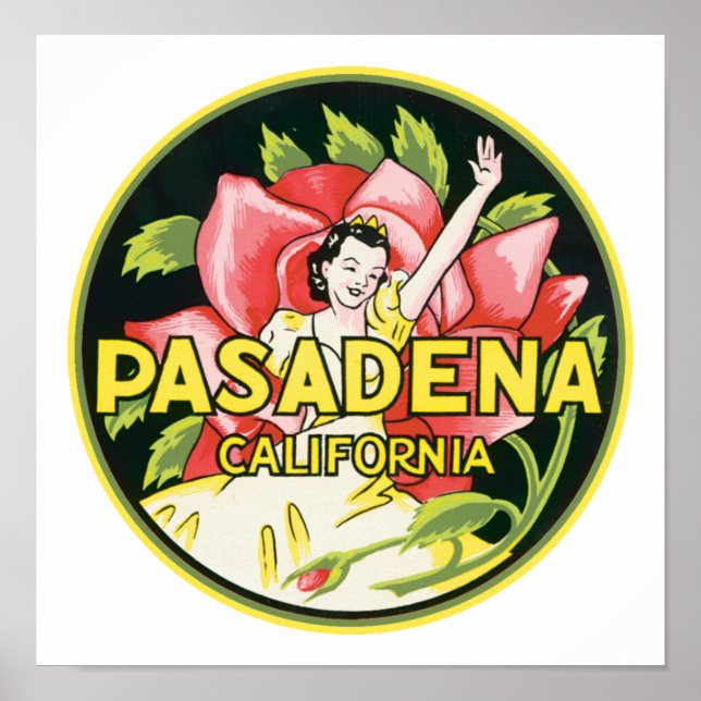 Póster Etiqueta de equipaje de época de Pasadena Californ (Frente)