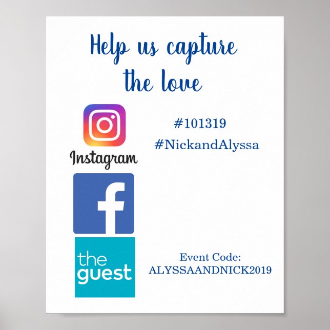 Póster Etiqueta de foto información de la boda (Frente)