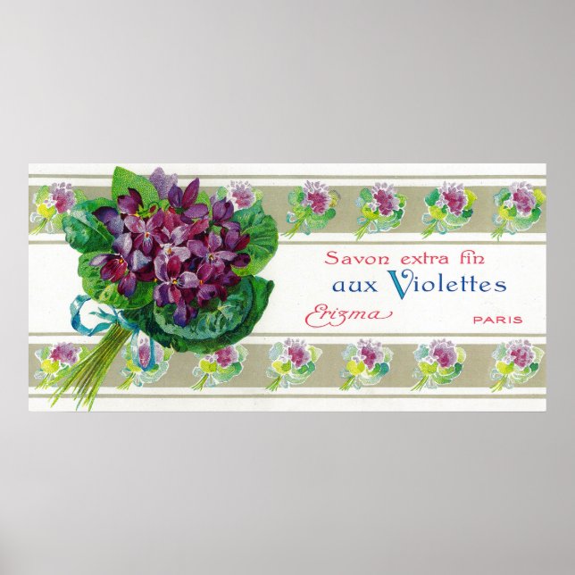 Póster Etiqueta de jabón de violetasParís, Francia (Frente)