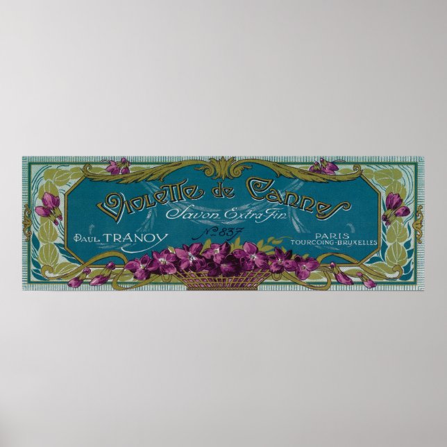 Póster Etiqueta de jabón Violette De CannesParís, Francia (Frente)