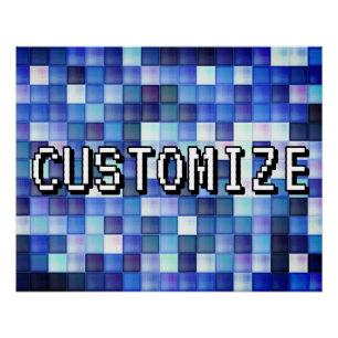 Póster Etiqueta de jugador personalizada Blue 8-Bit Patró