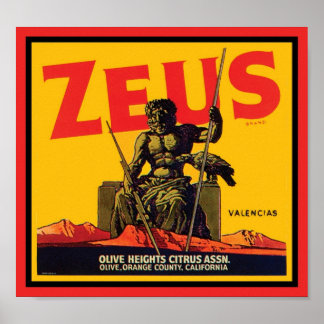 Póster Etiqueta De La Cápsula De La Vintage De Zeus - Con