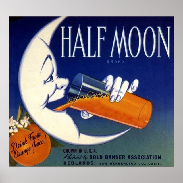 Póster Etiqueta de la marca Half Moon para Naranjas (Frente)