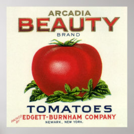 Póster Etiqueta de la tasa de fruta de la cosecha, tomate